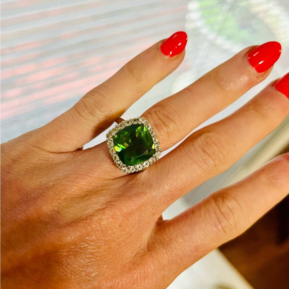 Fern Green Quartz and Topaz Ring sz 7 SS NEW